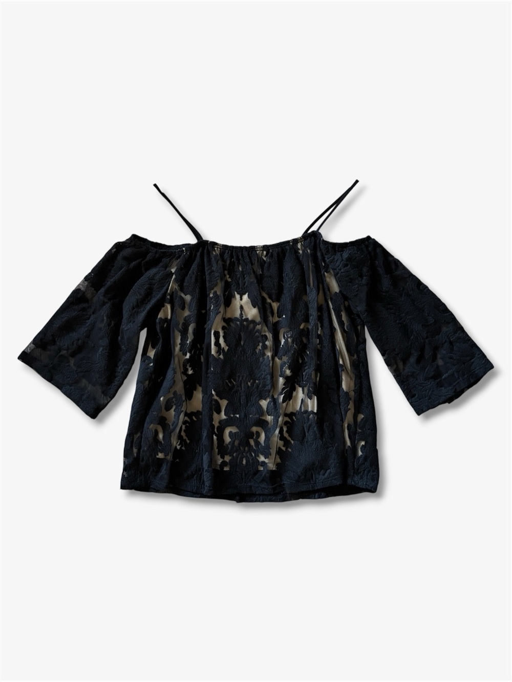 Charlotte Russe Whimsigoth Black Lace Cold Shoulder Top Small Boho Grunge Y2K